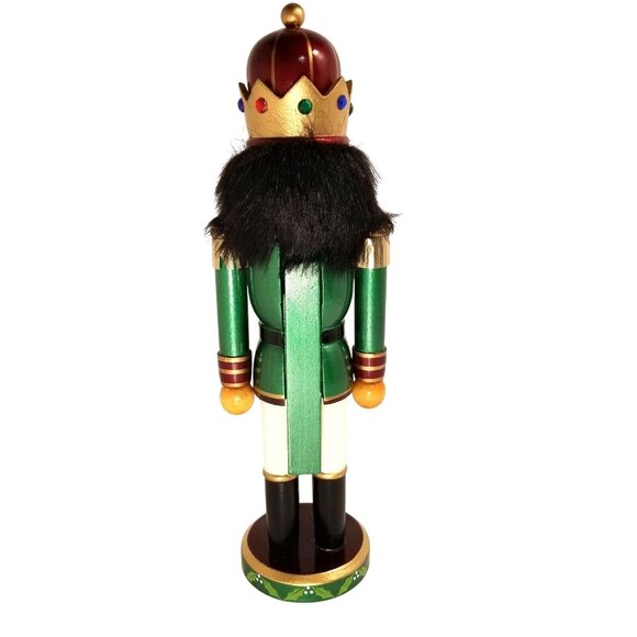 Nutcracker King Wood Nutcracker 14'' Green Burgundy Jeweled Crown Christmas - Picture 3 of 7